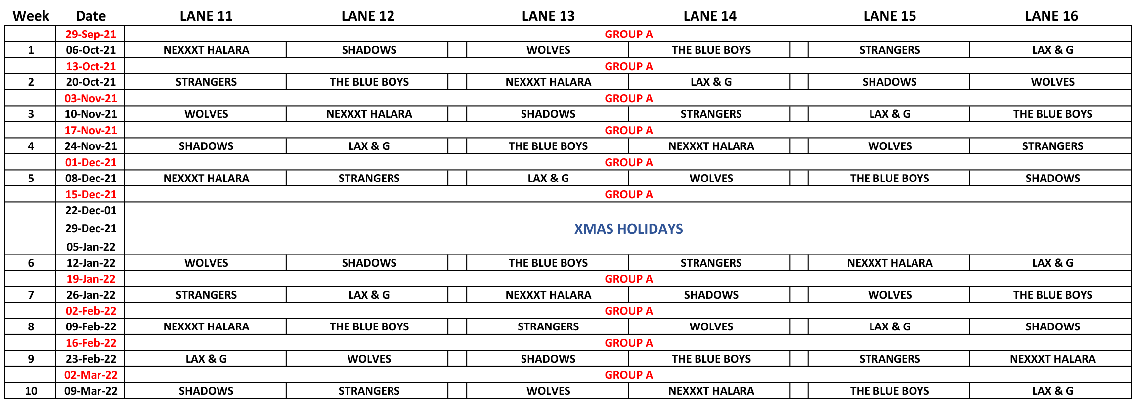 Group B Schedule